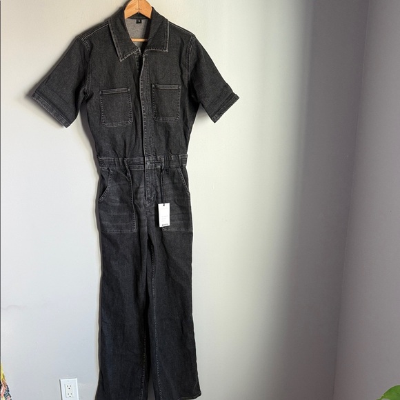 NEW JUDY BLUE | NEW TO THE CITY SHORT SLEEVE DENIM JUMPSUIT IN BLACK SMALL - Picture 2 of 13